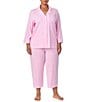 Lauren Ralph Lauren Plus Size Striped Notch Collar 3/4 Sleeve Button Front Capri Pajama Set - Image 1