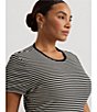 Color:Black/Mascarpone Cream - Image 5 - Plus Size Striped Print Stretch Cotton Crew Neck Short Sleeve Tee Shirt