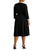 Color:Black - Image 2 - Plus Size Surplice V-Neck 3/4 Sleeve Matte Jersey A-Line Midi Dress