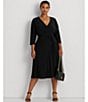 Color:Black - Image 4 - Plus Size Surplice V-Neck 3/4 Sleeve Matte Jersey A-Line Midi Dress