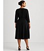 Color:Black - Image 5 - Plus Size Surplice V-Neck 3/4 Sleeve Matte Jersey A-Line Midi Dress
