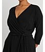 Color:Black - Image 6 - Plus Size Surplice V-Neck 3/4 Sleeve Matte Jersey A-Line Midi Dress