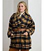 Lauren Ralph Lauren Plus Size Wool Blend Plaid Shawl Collar Long Sleeve Wrap Coat, Color:Navy/Cinnamon Multi - Image 5
