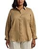 Lauren Ralph Lauren Plus Size Woven Point Collar Long Roll-Tab Sleeve Button-Front Shirt, Color:Birch Tan - Image 2