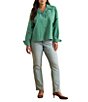 Lauren Ralph Lauren Plus Size Yarn-Dyed Cotton Broadcloth Stripe Spread Collar Long Sleeve Boxy Shirt, Color:Green/White Multi - Image 3