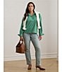Lauren Ralph Lauren Plus Size Yarn-Dyed Cotton Broadcloth Stripe Spread Collar Long Sleeve Boxy Shirt, Color:Green/White Multi - Image 6