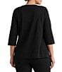 Lauren Ralph Lauren Plus Size Split V-Neck 3/4 Sleeve Woven Trim Knit Top - Image 5