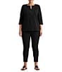 Lauren Ralph Lauren Plus Size Split V-Neck 3/4 Sleeve Woven Trim Knit Top - Image 6