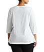 Lauren Ralph Lauren Plus Size Split V-Neck 3/4 Sleeve Woven Trim Knit Top - Image 2