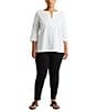 Lauren Ralph Lauren Plus Size Split Round Neck 3/4 Sleeve Woven Trim ...