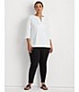 Lauren Ralph Lauren Plus Size Split Round Neck 3/4 Sleeve Woven Trim Knit Top, Color:White - Image 5