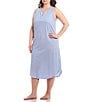Color:Blue Stripe - Image 1 - Plus Striped Print Ballet Cotton Nightgown