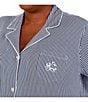 Color:Navy White Stripe - Image 3 - Plus Size Striped Print Notch Collar 3/4 Sleeve Button Front Jersey Knit Capri Pajama Set