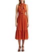 Color:orange - Image 1 - Printed Crinkle Georgette Tie-Neck Dress