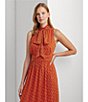 Color:orange - Image 4 - Printed Crinkle Georgette Tie-Neck Dress