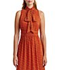 Color:orange - Image 5 - Printed Crinkle Georgette Tie-Neck Dress