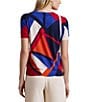 Lauren Ralph Lauren Printed Ribbed Crew Neck Short Sleeve Sweater, Color:Blue Multi - Image 2