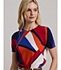 Lauren Ralph Lauren Printed Ribbed Crew Neck Short Sleeve Sweater, Color:Blue Multi - Image 5