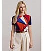 Lauren Ralph Lauren Printed Ribbed Crew Neck Short Sleeve Sweater, Color:Blue Multi - Image 6