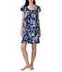 Lauren Ralph Lauren Printed Short Sleeve Scoop Neck Knit Nightgown, Color:Navy Print - Image 1
