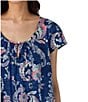 Lauren Ralph Lauren Printed Short Sleeve Scoop Neck Knit Nightgown, Color:Navy Print - Image 3