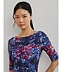 Lauren Ralph Lauren Printed Stretch Cotton Boat Neck Elbow Sleeve T-Shirt, Color:Blue Multi - Image 4