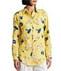 Color:Yellow Multi - Image 1 - Relaxed Fit Floral Linen Button Front Shirt