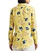 Color:Yellow Multi - Image 2 - Relaxed Fit Floral Linen Button Front Shirt