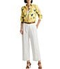 Color:Yellow Multi - Image 3 - Relaxed Fit Floral Linen Button Front Shirt