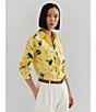 Color:Yellow Multi - Image 4 - Relaxed Fit Floral Linen Button Front Shirt
