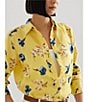 Color:Yellow Multi - Image 5 - Relaxed Fit Floral Linen Button Front Shirt
