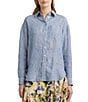 Color:Blue/White - Image 1 - Relaxed Fit Pinstripe Linen Button Front Shirt