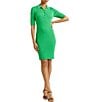 Color:Green Topaz - Image 1 - Rib Knit Polo Collar Neckline Short Sleeve Dress