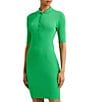 Color:Green Topaz - Image 3 - Rib Knit Polo Collar Neckline Short Sleeve Dress