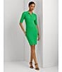 Color:Green Topaz - Image 4 - Rib Knit Polo Collar Neckline Short Sleeve Dress