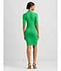 Color:Green Topaz - Image 5 - Rib Knit Polo Collar Neckline Short Sleeve Dress