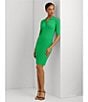 Color:Green Topaz - Image 6 - Rib Knit Polo Collar Neckline Short Sleeve Dress