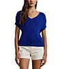 Lauren Ralph Lauren Rib Knit V Neck Short Dolman Sweater, Color:New Sapphire - Image 1
