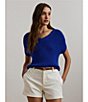 Lauren Ralph Lauren Rib Knit V Neck Short Dolman Sweater, Color:New Sapphire - Image 4