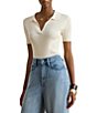 Lauren Ralph Lauren Ribbed Knit Polo Collar Short Sleeve Sweater - Image 1