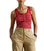 Lauren Ralph Lauren Ribbed Knit Stripe Scoop Neck Sleeveless Tank Tee - Image 1