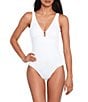Color:White - Image 1 - Ring Over The Shoulder Underwire One Piece Swimsuit