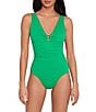 Color:Green - Image 1 - Ring Over The Shoulder Underwire One Piece Swimsuit