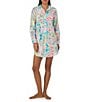 Color:Multi Paisley - Image 1 - Roll Tab Long Sleeve Notch Collar Satin Multi Paisley Print Embroidered Chest Pocket Short Nightshirt
