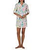 Color:Multi Paisley - Image 3 - Roll Tab Long Sleeve Notch Collar Satin Multi Paisley Print Embroidered Chest Pocket Short Nightshirt