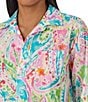 Color:Multi Paisley - Image 4 - Roll Tab Long Sleeve Notch Collar Satin Multi Paisley Print Embroidered Chest Pocket Short Nightshirt