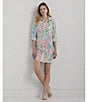 Color:Multi Paisley - Image 5 - Roll Tab Long Sleeve Notch Collar Satin Multi Paisley Print Embroidered Chest Pocket Short Nightshirt