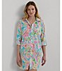 Color:Multi Paisley - Image 6 - Roll Tab Long Sleeve Notch Collar Satin Multi Paisley Print Embroidered Chest Pocket Short Nightshirt