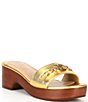 Color:Modern Gold - Image 1 - Roxanne Nappa Leather Metallic Chain Platform Clog Slide Sandals