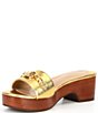 Color:Modern Gold - Image 4 - Roxanne Nappa Leather Metallic Chain Platform Clog Slide Sandals